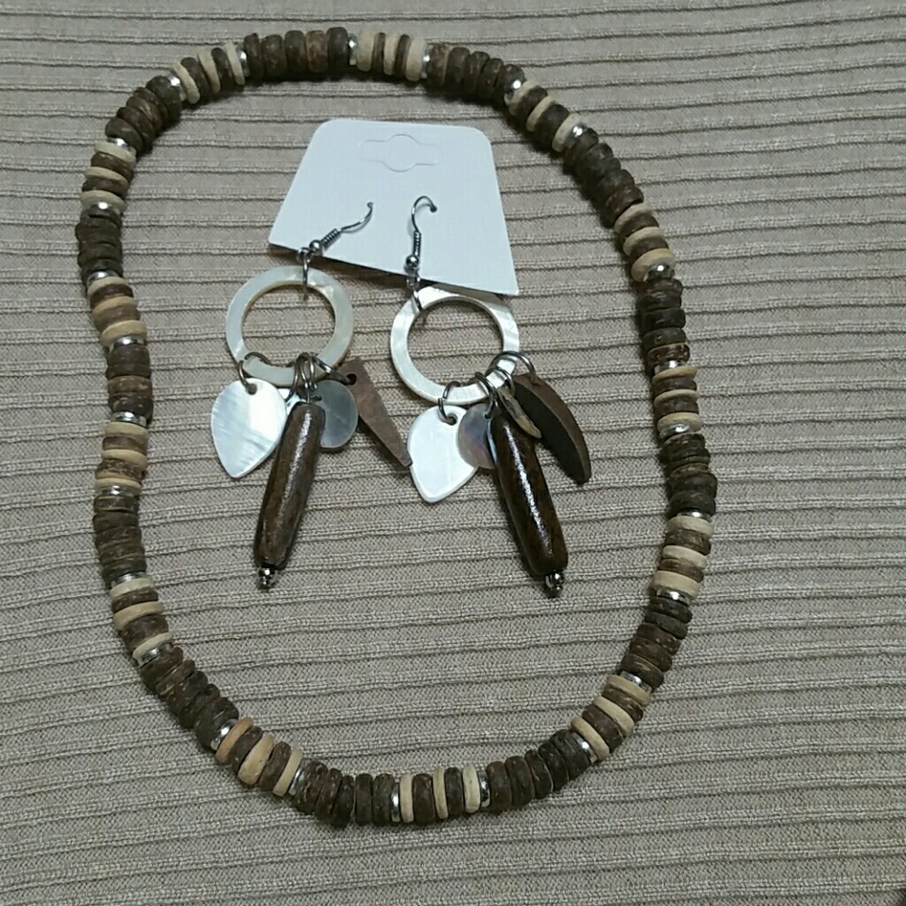 2 Piece Combo, Necklace + Earrings. Earthy Tone